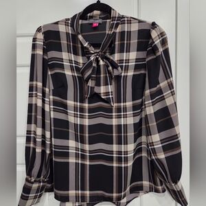 VINCE CAMUTO WOMEN'S PLAID FRONT TIE TOP STUFFS XS